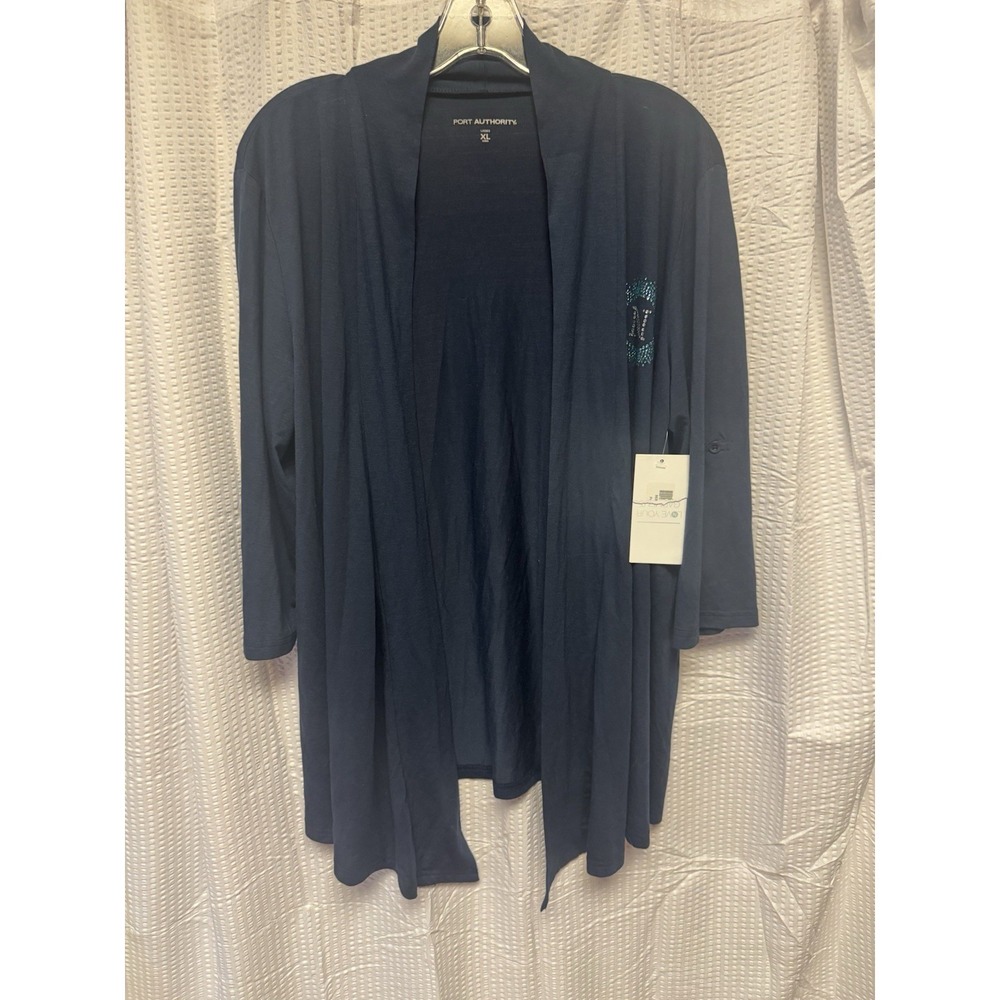 Port Authority Women's XL‎ Open Front Navy Light weight Cardigan Monogram N